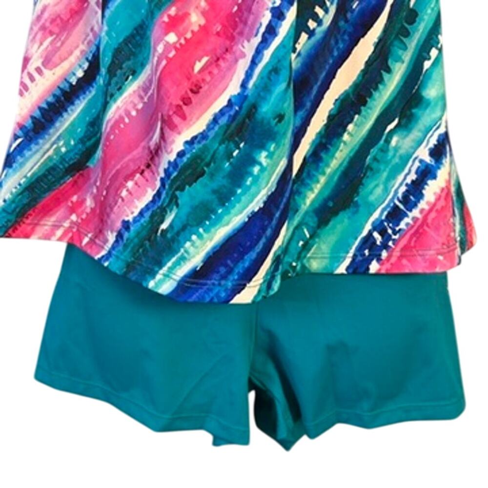 NWT Kim Gravel Tankini Womens 16 Teal Pink Swim Suit Tropical Coastal Island - Picture 4 of 8